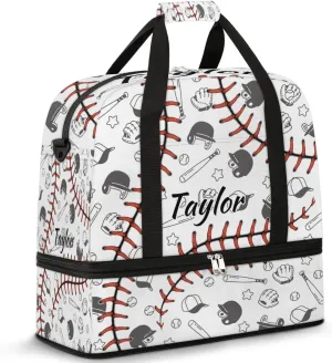 Customized Gym Bag for Women, Personalized Baseball Pattern Travel Duffel Bag with Name, Sport Ball Weekender Overnight Bag with Shoes Compartment for Men Travel Yoga