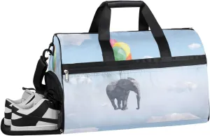 Cute Animal Elephant Sports Gym Bag for Women and Men Travel Duffel Bag Overnight Shoulder Bag Waterproof Workout Bag Portable Sports Tote with Shoes Compartment