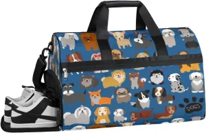 Cute Animals Dog Sports Gym Bag with Wet Pocket & Shoes Compartment Waterproof Workout Duffel Bag for Women and Men Weekender Overnight Duffle Bag Travel Carry-on Tote