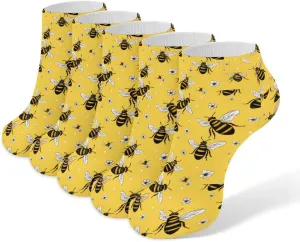 Cute Bees 5 Pairs Low Cut Ankle Socks for Men Women Athletic Running Socks No Show Breathable