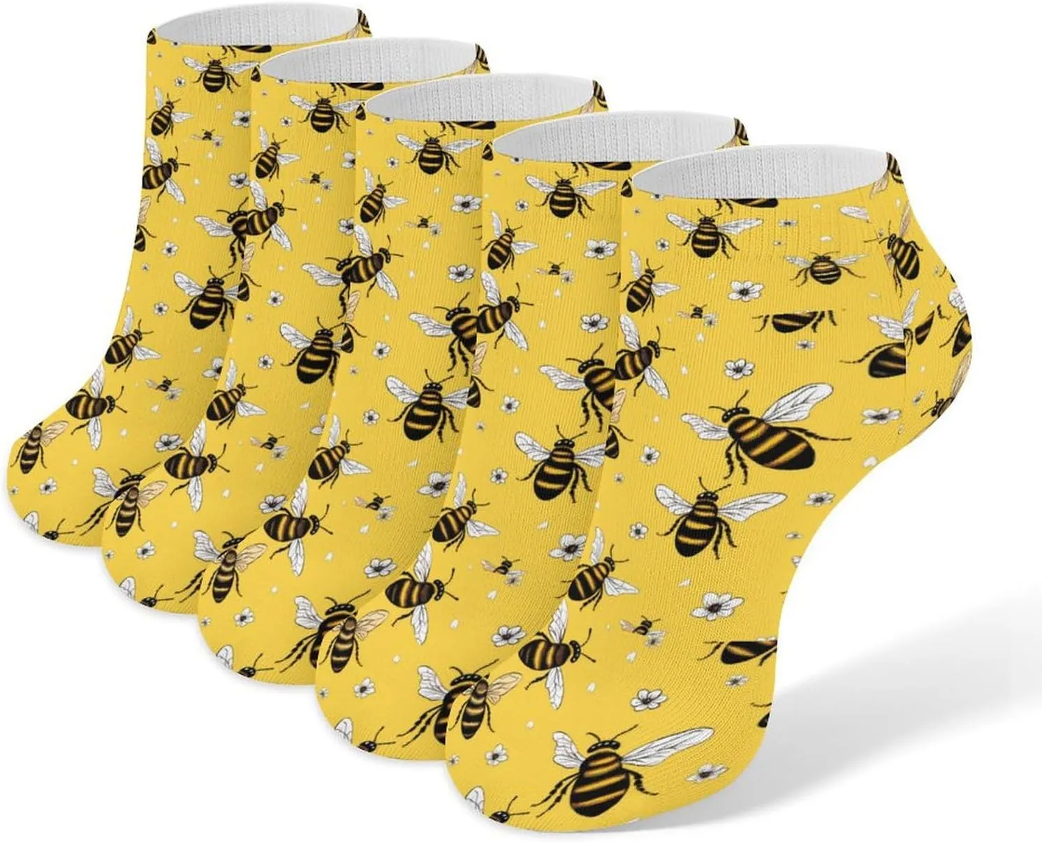 Cute Bees 5 Pairs Low Cut Ankle Socks for Men Women Athletic Running Socks No Show Breathable