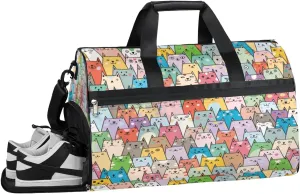 Cute Colorful Cats Sports Gym Bag with Wet Pocket & Shoes Compartment Waterproof Workout Duffel Bag for Women and Men Weekender Overnight Duffle Bag Travel Carry-on Tote