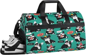 Cute Dog Bulldog Sports Gym Bag with Wet Pocket & Shoes Compartment Waterproof Workout Duffel Bag for Women and Men Weekender Overnight Duffle Bag Travel Carry-on Tote