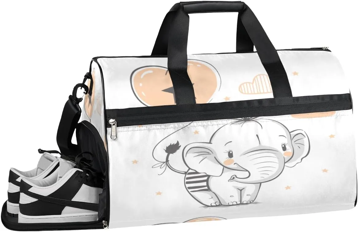 Cute Elephant Balloon Sports Gym Bag with Wet Pocket & Shoes Compartment Waterproof Workout Duffel Bag for Women and Men Weekender Overnight Duffle Bag Travel Carry-on Tote