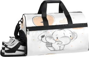 Cute Elephant Balloon Sports Gym Bag with Wet Pocket & Shoes Compartment Waterproof Workout Duffel Bag for Women and Men Weekender Overnight Duffle Bag Travel Carry-on Tote