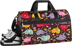 Cute Elephant Style Sports Gym Bag with Wet Pocket & Shoes Compartment Waterproof Workout Duffel Bag for Women and Men Weekender Overnight Duffle Bag Travel Carry-on Tote