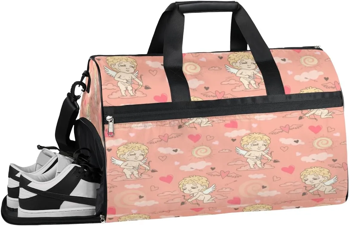 Cute Heart Sports Gym Bag with Wet Pocket & Shoes Compartment Waterproof Workout Duffel Bag for Women and Men Weekender Overnight Duffle Bag Travel Carry-on Tote