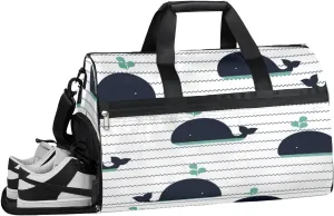 Cute Whale Sports Gym Bag with Wet Pocket & Shoes Compartment Waterproof Workout Duffel Bag for Women and Men Weekender Overnight Duffle Bag Travel Carry-on Tote