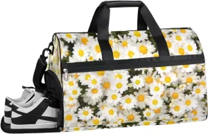 Daisy Design Pattern Sports Gym Bag with Wet Pocket & Shoes Compartment Waterproof Workout Duffel Bag for Women and Men Weekender Overnight Duffle Bag Travel Carry-on Tote