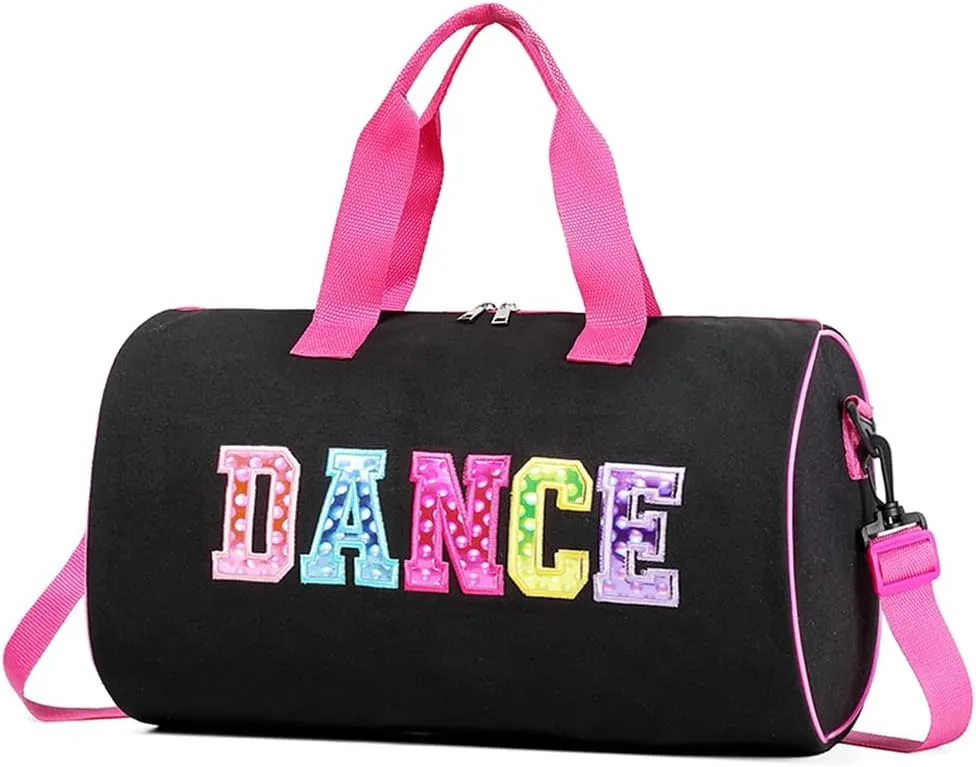 Dance Duffle Bag for Girls, Kids Toy Storage Bag,Weekend Bag,Overnight Bag,Gymnastics bag 17"Lx9"Wx9"H, Colorful, Cute