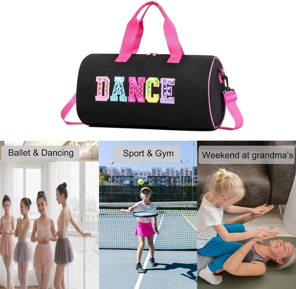 Dance Duffle Bag for Girls, Kids Toy Storage Bag,Weekend Bag,Overnight Bag,Gymnastics bag 17"Lx9"Wx9"H, Colorful, Cute