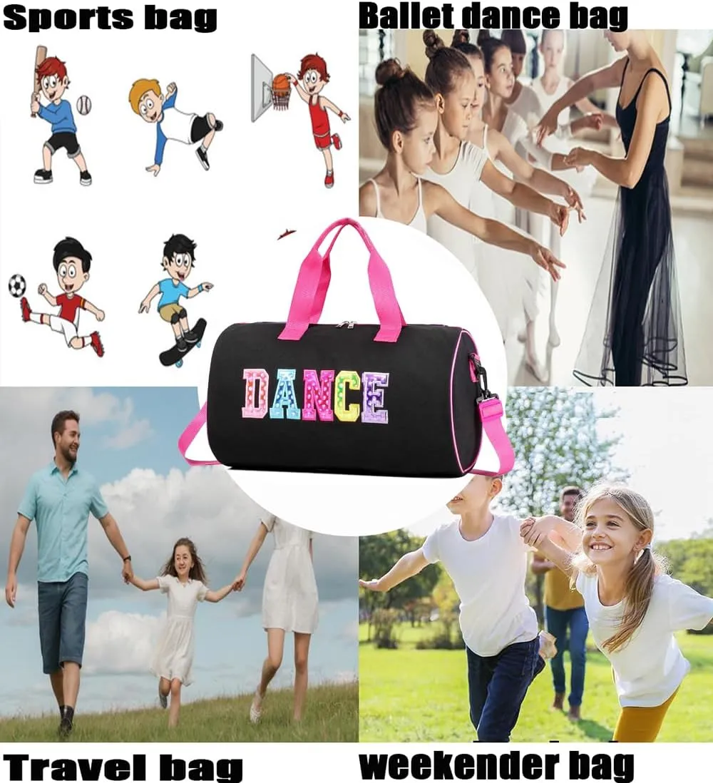 Dance Duffle Bag for Girls, Kids Toy Storage Bag,Weekend Bag,Overnight Bag,Gymnastics bag 17"Lx9"Wx9"H, Colorful, Cute