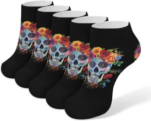 Day of The Dead Sugar Skull 5 Pairs Low Cut Ankle Socks for Men Women Athletic Running Socks No Show Breathable