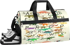 Dinosaur Letters Pattern Sports Gym Bag with Wet Pocket & Shoes Compartment Waterproof Workout Duffel Bag for Women and Men Weekender Overnight Duffle Bag Travel Carry-on Tote