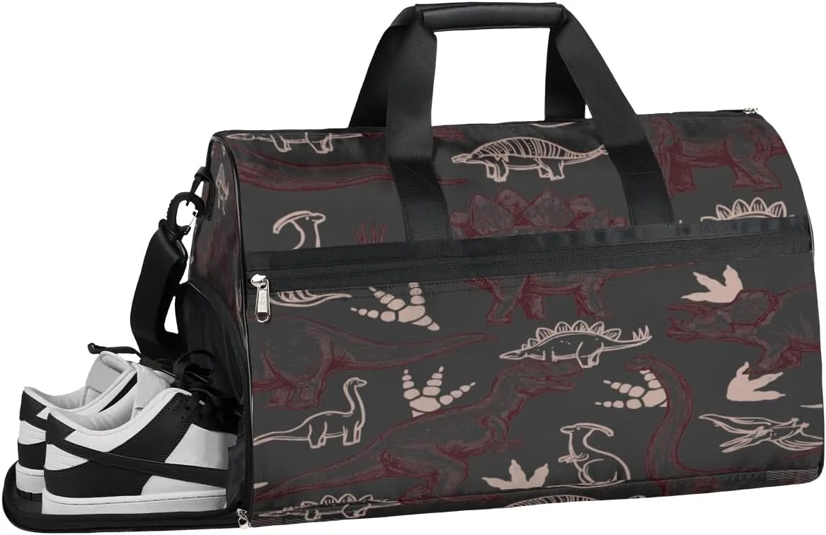 Dinosaur Pattern Sports Gym Bag with Wet Pocket & Shoes Compartment Waterproof Workout Duffel Bag for Women and Men Weekender Overnight Duffle Bag Travel Carry-on Tote