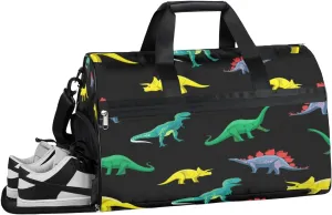Dinosaurs Pattern Sports Gym Bag with Wet Pocket & Shoes Compartment Waterproof Workout Duffel Bag for Women and Men Weekender Overnight Duffle Bag Travel Carry-on Tote
