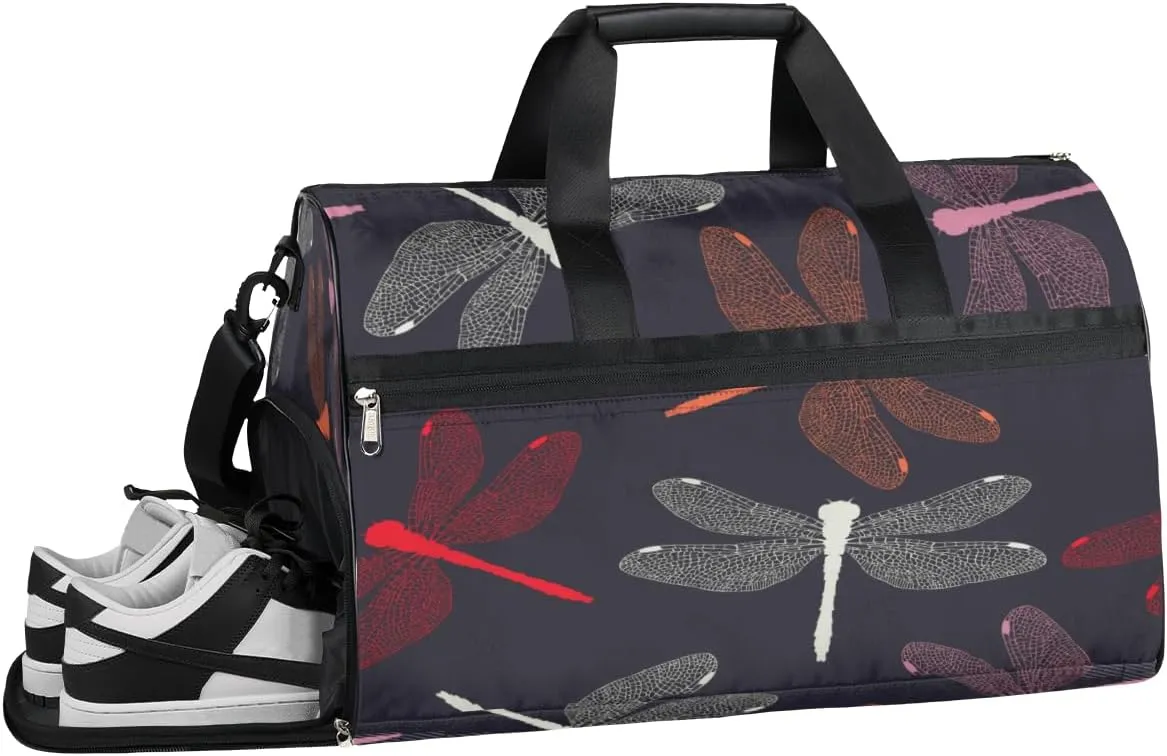 Dragonflies Sports Gym Bag with Wet Pocket & Shoes Compartment Waterproof Workout Duffel Bag for Women and Men Weekender Overnight Duffle Bag Travel Carry-on Tote