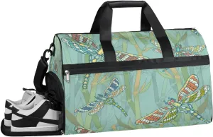 Dragonfly Design Sports Gym Bag with Wet Pocket & Shoes Compartment Waterproof Workout Duffel Bag for Women and Men Weekender Overnight Duffle Bag Travel Carry-on Tote