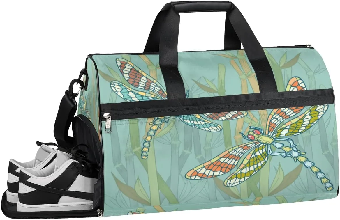 Dragonfly Print Sports Gym Bag with Wet Pocket & Shoes Compartment Waterproof Workout Duffel Bag for Women and Men Weekender Overnight Duffle Bag Travel Carry-on Tote