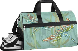 Dragonfly Print Sports Gym Bag with Wet Pocket & Shoes Compartment Waterproof Workout Duffel Bag for Women and Men Weekender Overnight Duffle Bag Travel Carry-on Tote