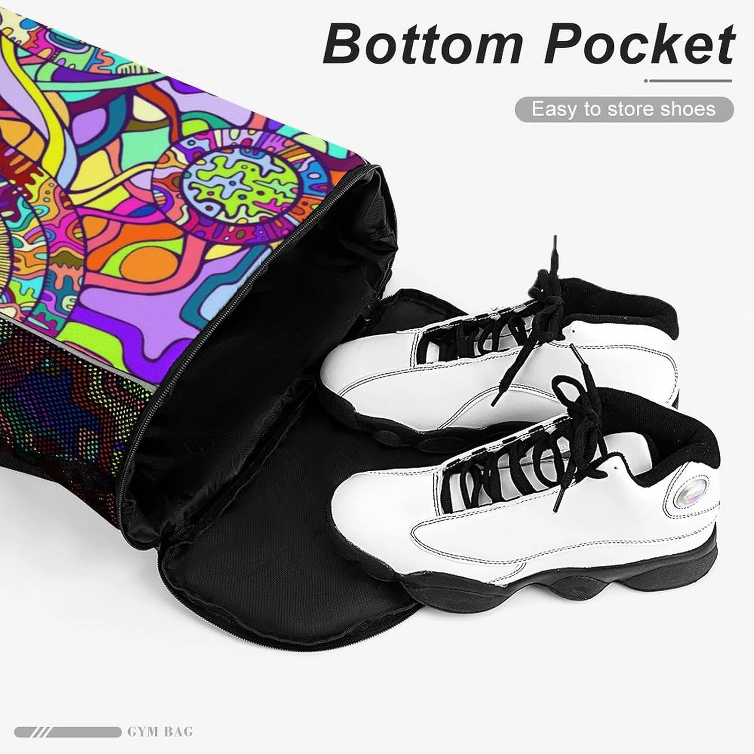 Drawstring Backpack 3D Print Lightweight Cinch Bag Compatible with Decorative Psychedelic Abstract Gym Sack String Bag with Shoes Compartment and Small Zipper Pockets for Men Women