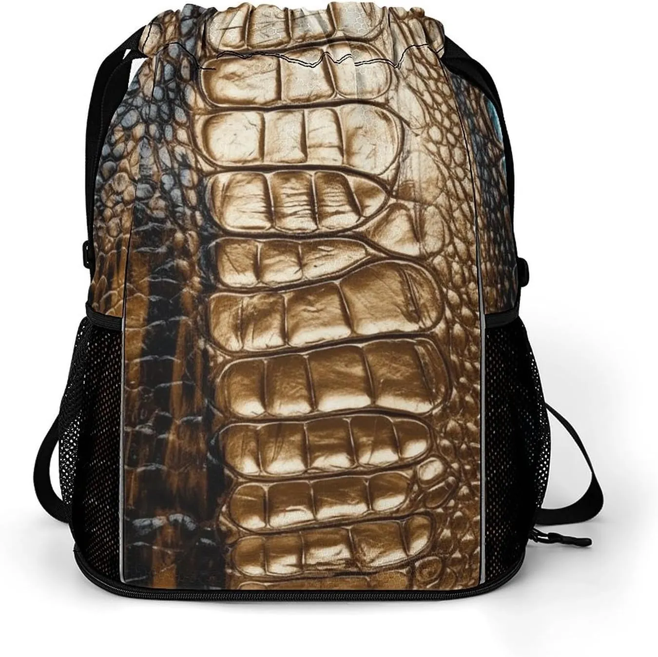 Drawstring Backpack for Men Women Multiple Pockets Sports Backpack Animal Skin Pattern Gym Bag for Travel Swim