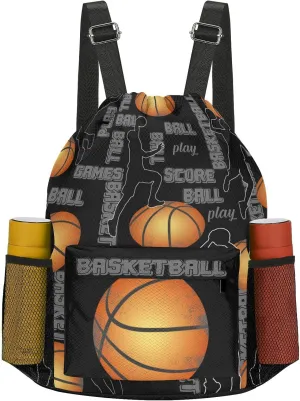 Drawstring Backpack Sports Gym Sackpack with Mesh Pockets Waterproof Sackpack for Women Men(Basketball)