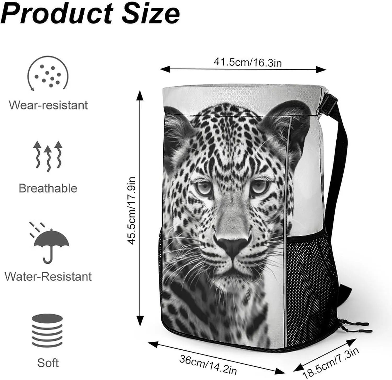 Drawstring Backpack,Black White Leopard Animal Printed Drawstring Bags,String Backpack with Shoes Compartment And Wet Proof Pocket,Small Sports Gym Cinch Bags for Women & Men