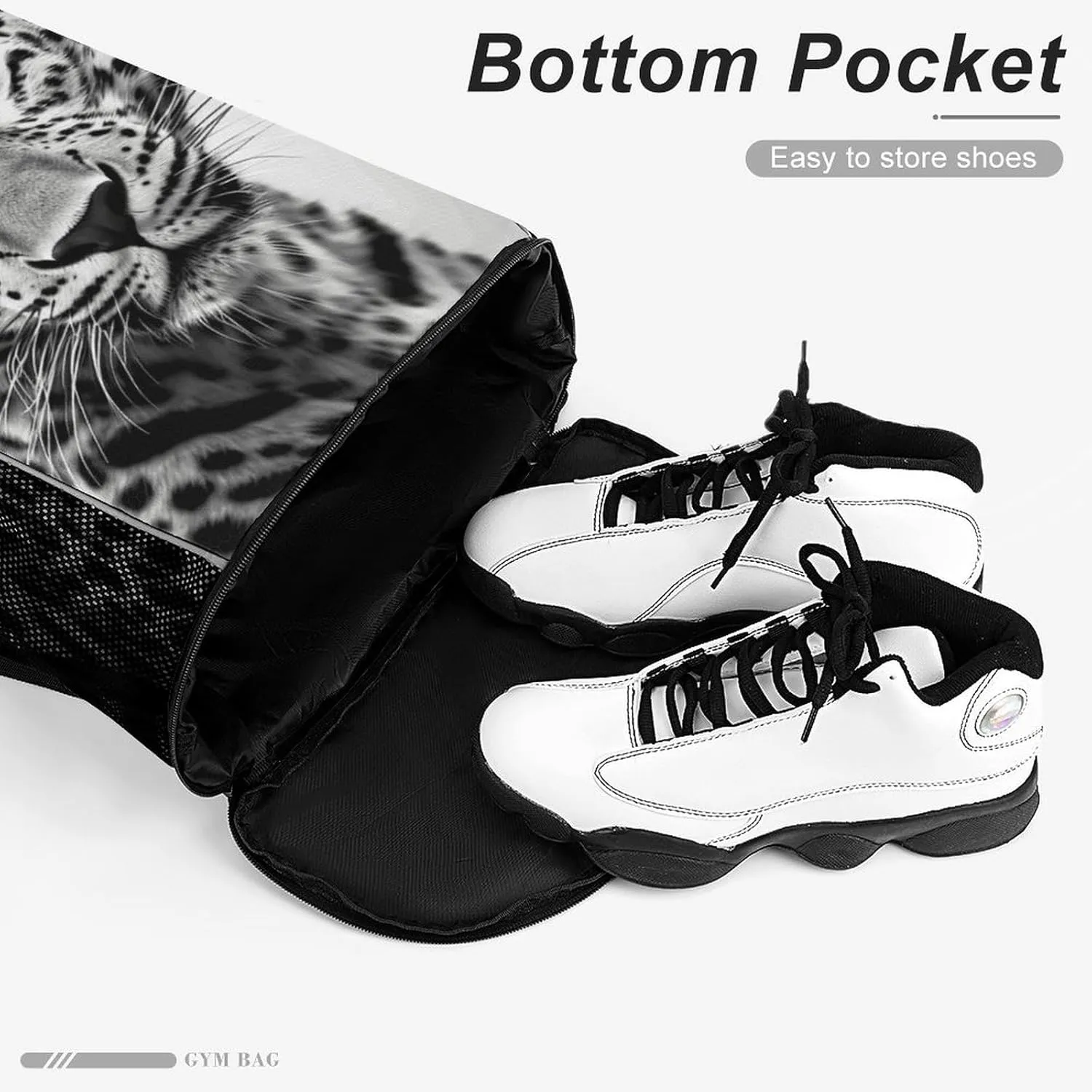 Drawstring Backpack,Black White Leopard Animal Printed Drawstring Bags,String Backpack with Shoes Compartment And Wet Proof Pocket,Small Sports Gym Cinch Bags for Women & Men