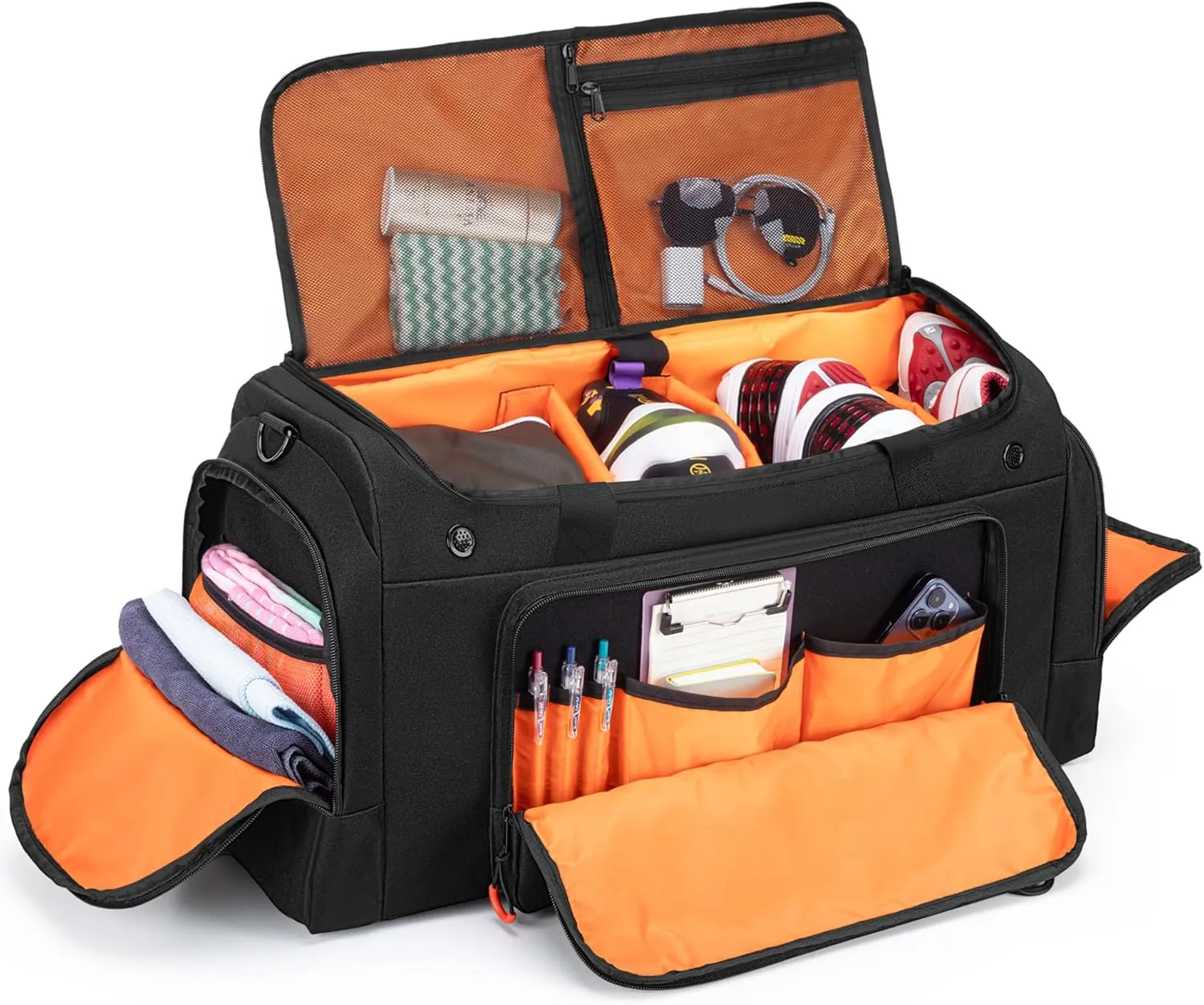 DSLEAF Sneaker Bag with 3 Adjustable Dividers for 4 Pairs of Shoes (US Mens Size 14), Tactical Sneaker Travel Bag with Detachable Shoulder, Shoe Dufflle Bag with TSA Carry-on Approved Size