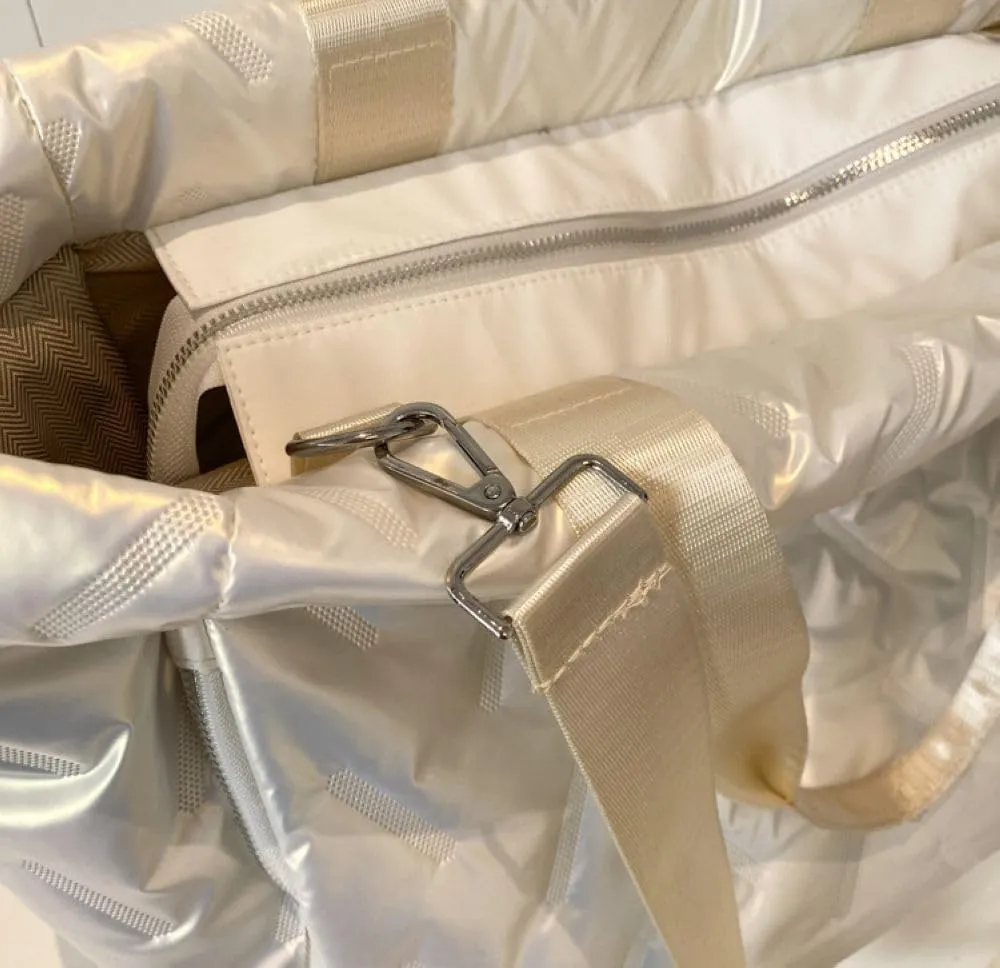 Duvet Gym Bag for Women,Sports Travel Duffel Bag, Weekender Overnight Bag with Wet Pocket and Shoes Compartment for Women, Travel,Workout,Gym, Yoga 039 (Beige)