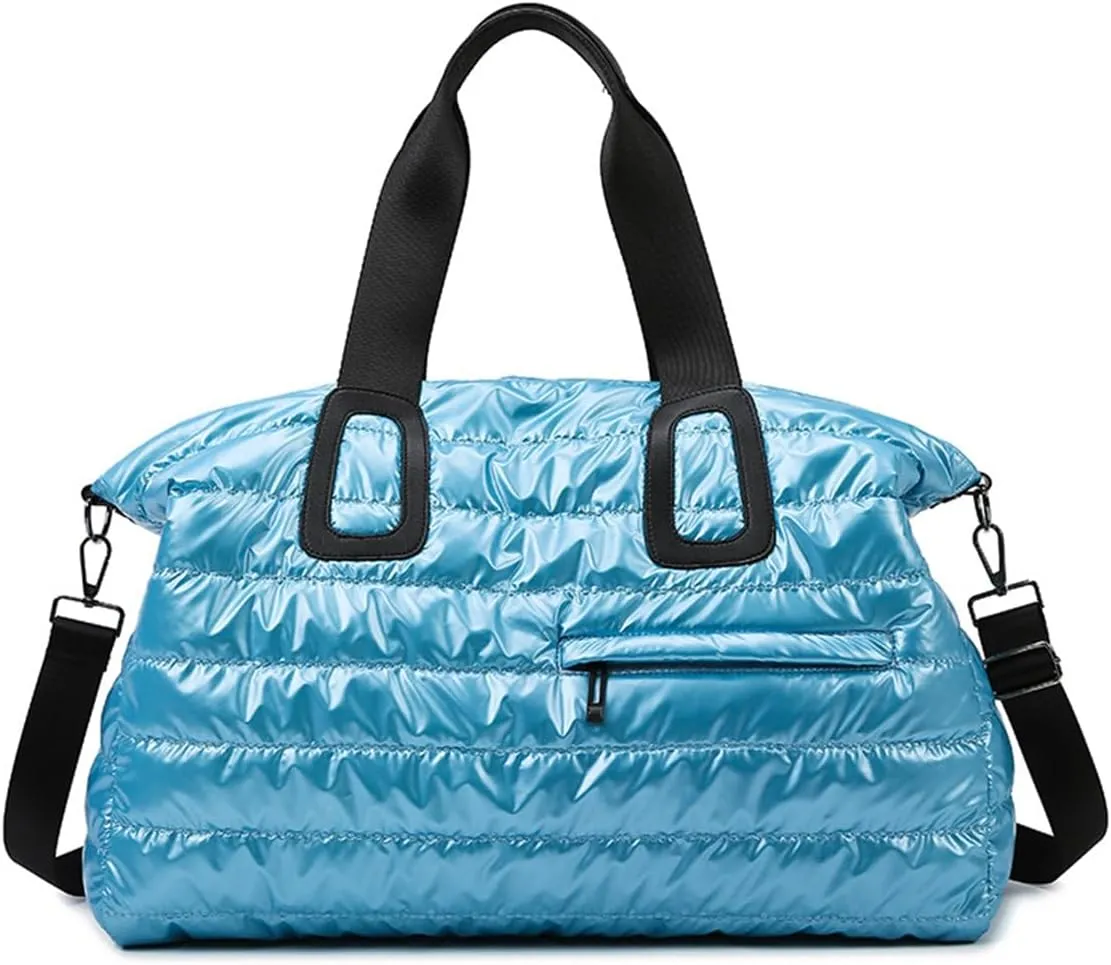 Duvet Gym Bag for Women,Sports Travel Duffel Bag, Weekender Overnight Bag with Wet Pocket and Shoes Compartment for Women, Travel,Workout,Gym, Yoga 264 (Blue)