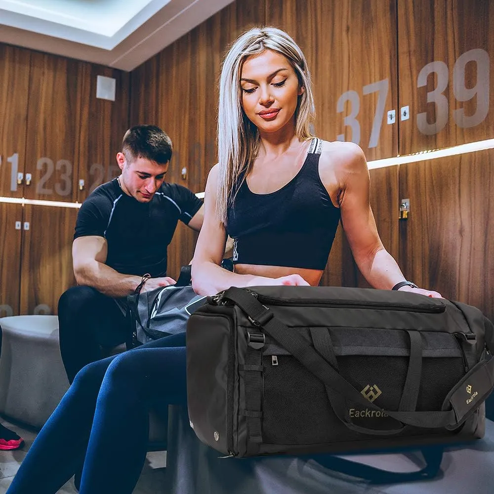 Eackrola Gym Bags for Men with Shoe Compartment Sports Duffel bag with Wet Pocket for women 65L, Black, 65L, Gym