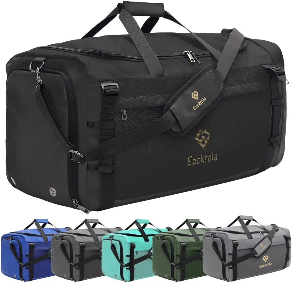 Eackrola Gym Bags for Men with Shoe Compartment Sports Duffel bag with Wet Pocket for women 65L, Black, 65L, Gym