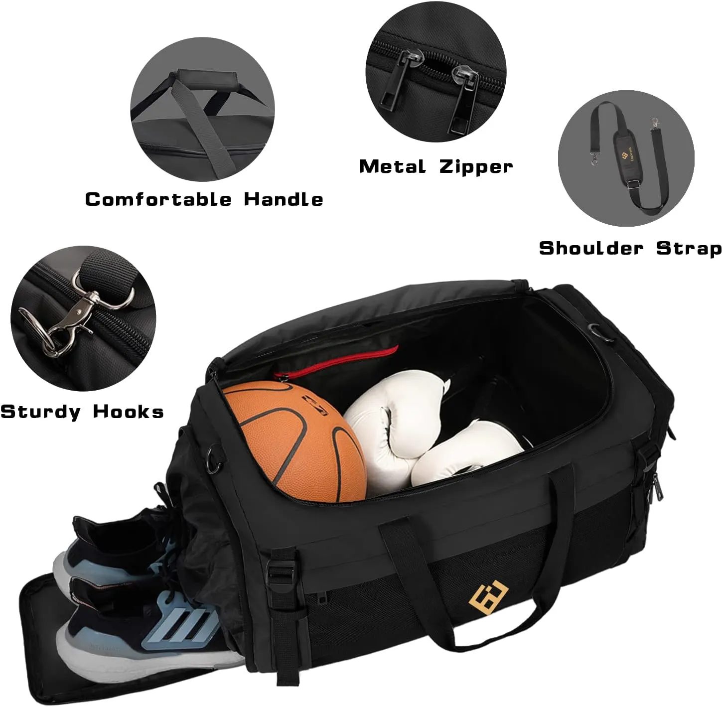 Eackrola Gym Bags for Men with Shoe Compartment Sports Duffel bag with Wet Pocket for women 65L, Black, 65L, Gym