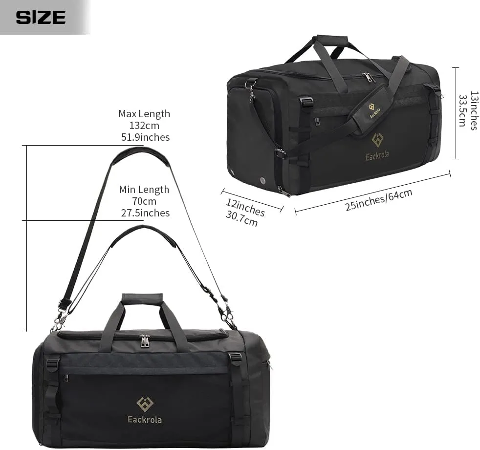 Eackrola Gym Bags for Men with Shoe Compartment Sports Duffel bag with Wet Pocket for women 65L, Black, 65L, Gym