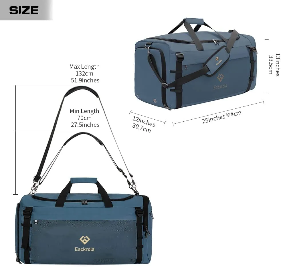 Eackrola Gym Bags for Men with Shoe Compartment Sports Duffel bag with Wet Pocket for women 65L, Haze Blue, 65L, Gym