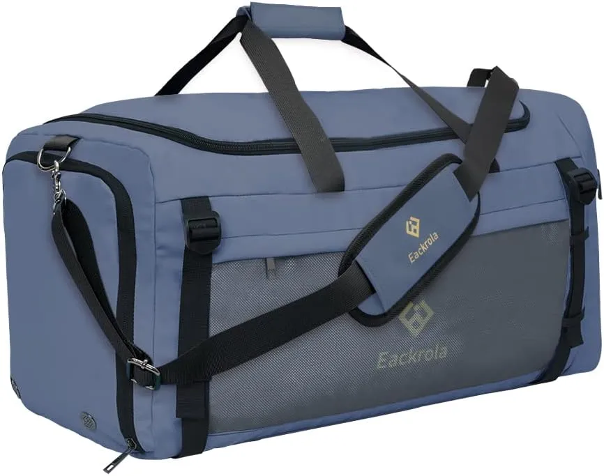 Eackrola Gym Bags for Men with Shoe Compartment Sports Duffel bag with Wet Pocket for women 65L, Haze Blue, 65L, Gym