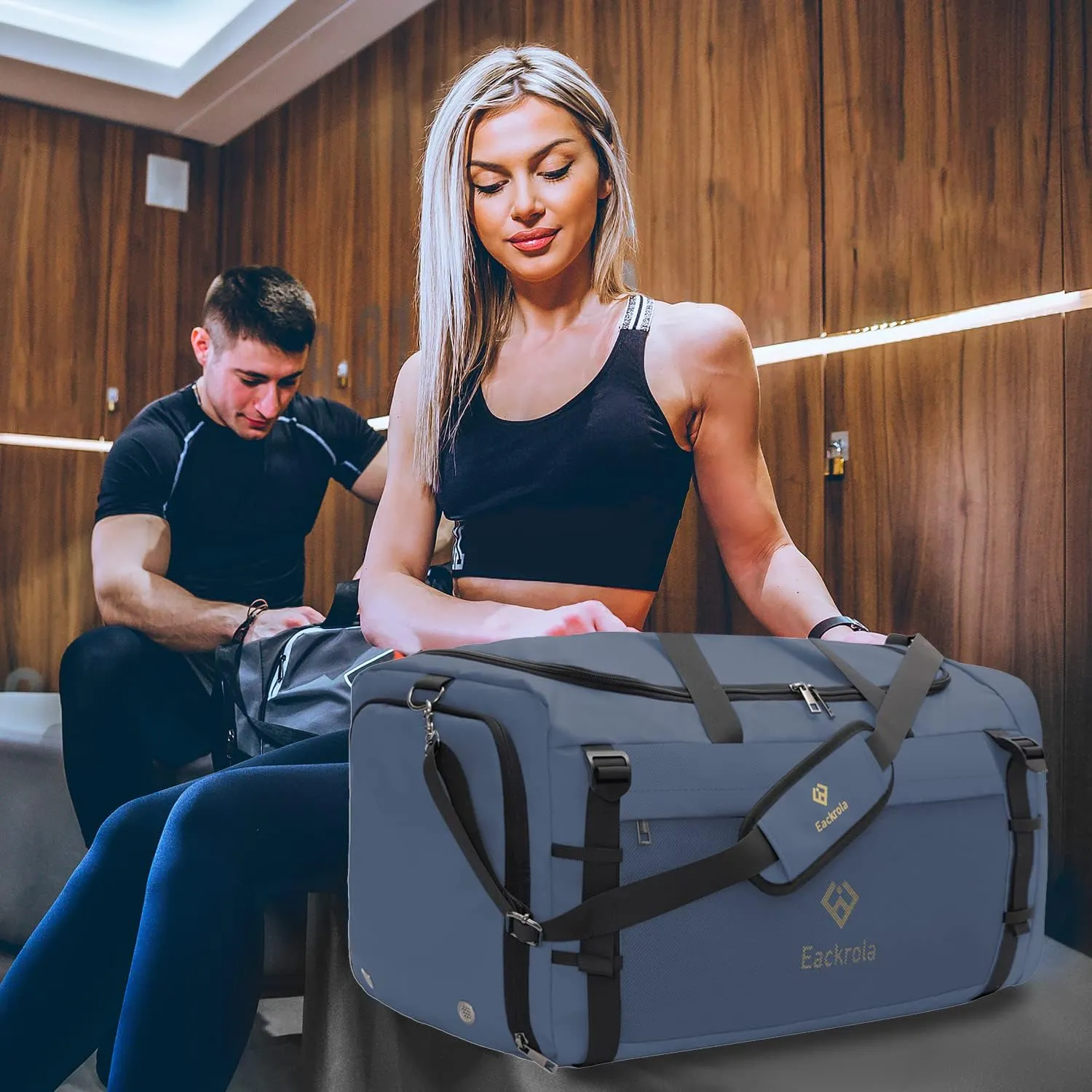 Eackrola Gym Bags for Men with Shoe Compartment Sports Duffel bag with Wet Pocket for women 65L, Haze Blue, 65L, Gym