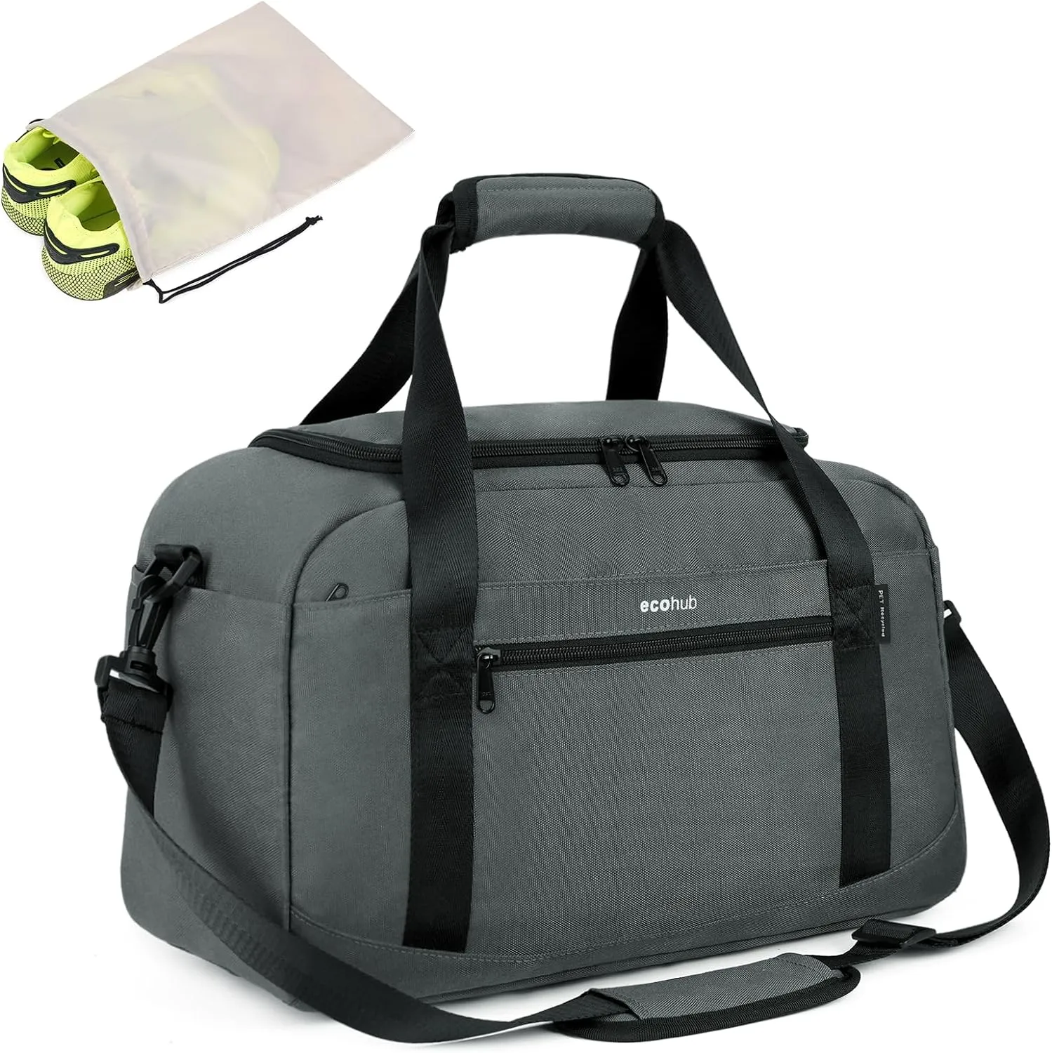 ECOHUB Small Gym Bag 15 inch Mini Travel Duffel Bag with Wet Pocket & Shoes Bag Underseat Carry On Lightweight Waterproof Personal Item Bag, Gray (Patent Pending)