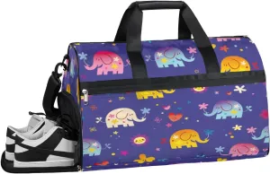 Elephant Print Sports Gym Bag with Wet Pocket & Shoes Compartment Waterproof Workout Duffel Bag for Women and Men Weekender Overnight Duffle Bag Travel Carry-on Tote