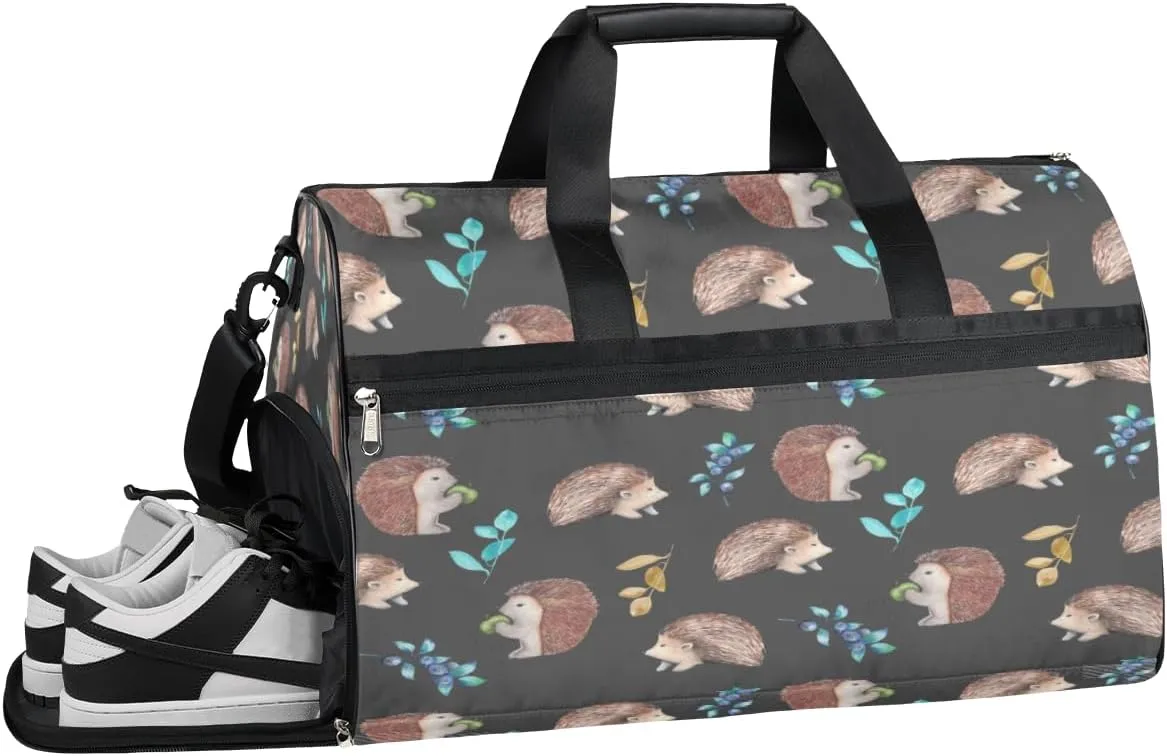 Erizos Animals Pattern Sports Gym Bag with Wet Pocket & Shoes Compartment Waterproof Workout Duffel Bag for Women and Men Weekender Overnight Duffle Bag Travel Carry-on Tote