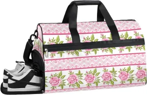 Ethnic Tribal Flower Rose Resistant Sports Gym Bag for Women Men Travel Duffel bag with Wet Pocket & Shoes Compartment Waterproof Weekender Bag 19.7"x9.9"x13"