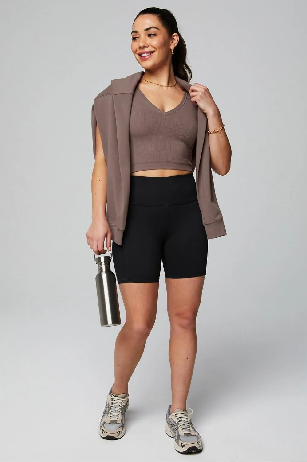Fabletics Women's On-The-Go PowerHold Ultra HW 6'' Short, Maximum Compression, Flattering