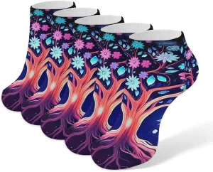 Fantastic Flowers Tree 5 Pairs Low Cut Ankle Socks for Men Women Athletic Running Socks No Show Breathable