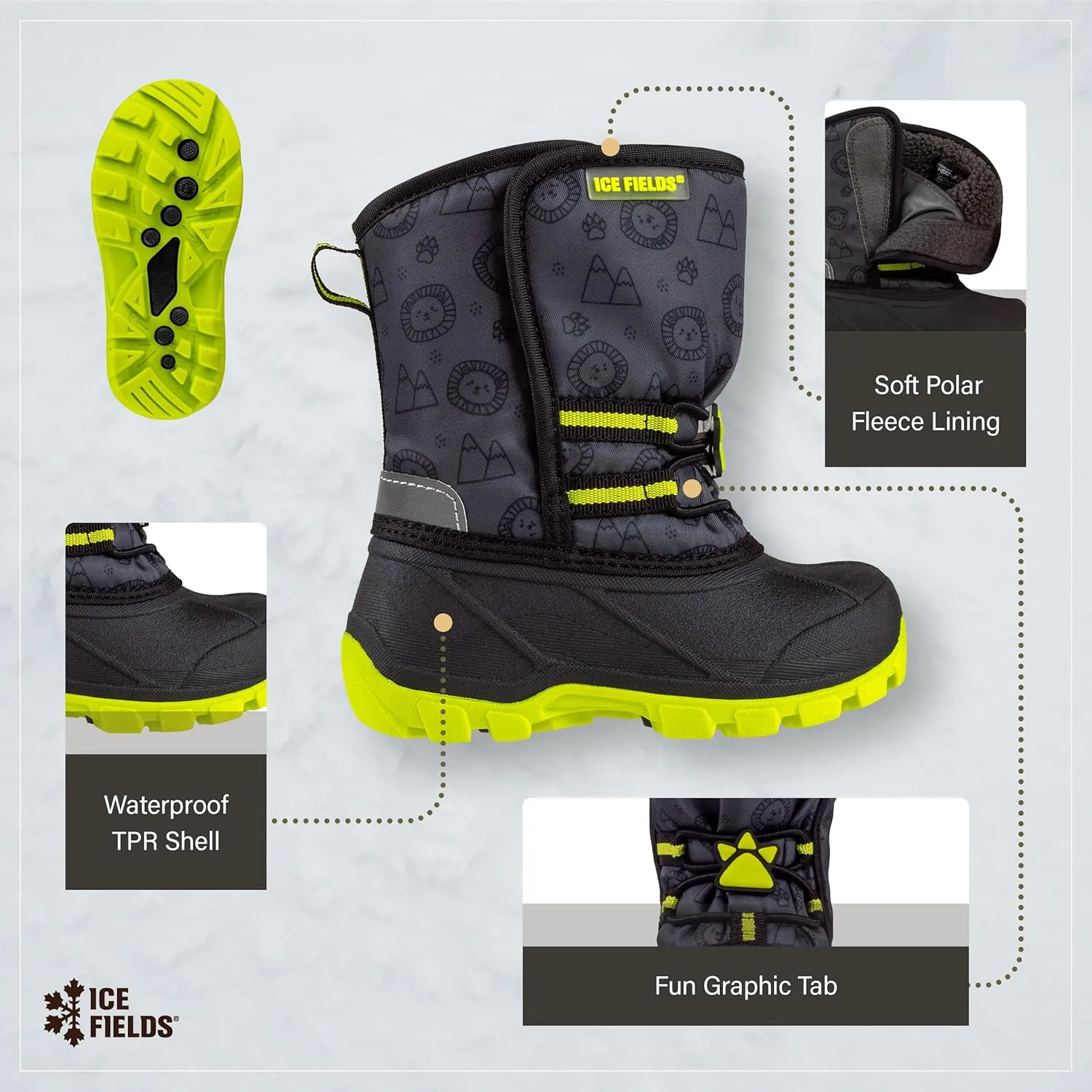 Flake Toddler Little Kids Snow Winter Boots, Warm, Waterproof Shell, Fleece-Lined Shoes