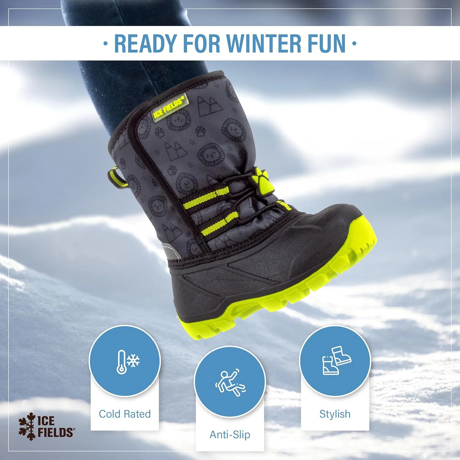 Flake Toddler Little Kids Snow Winter Boots, Warm, Waterproof Shell, Fleece-Lined Shoes