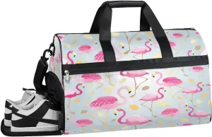 Flamingo Theme Sports Gym Bag with Wet Pocket & Shoes Compartment Waterproof Workout Duffel Bag for Women and Men Weekender Overnight Duffle Bag Travel Carry-on Tote