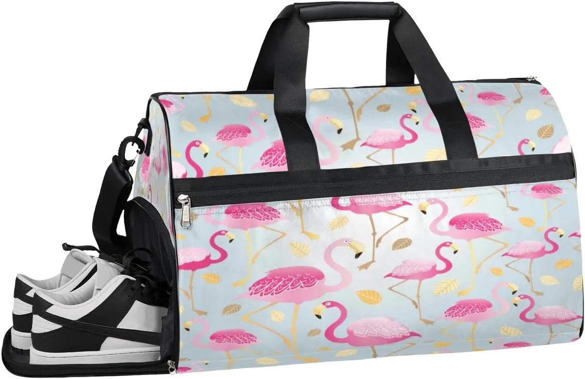 Flamingo Theme Sports Gym Bag with Wet Pocket & Shoes Compartment Waterproof Workout Duffel Bag for Women and Men Weekender Overnight Duffle Bag Travel Carry-on Tote