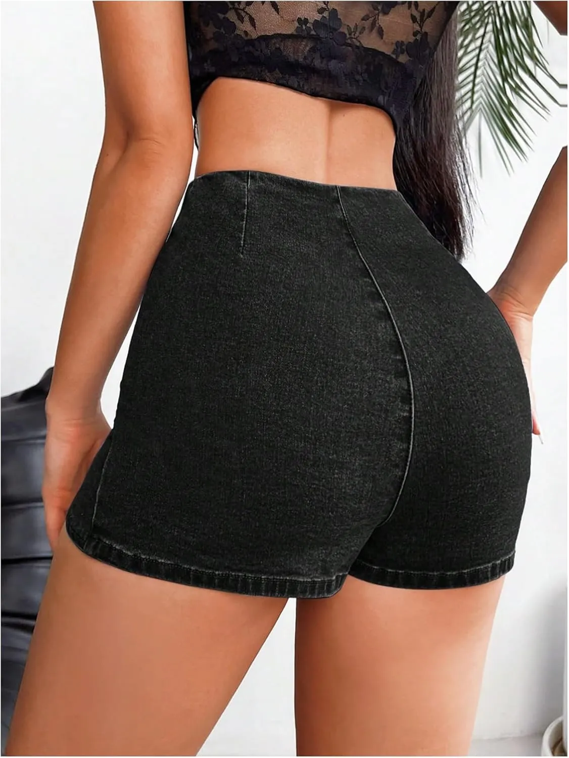 Floerns Women's High Waist Wrap Jean Mini Skorts Skinny Asymmetrical Denim Skirt Shorts